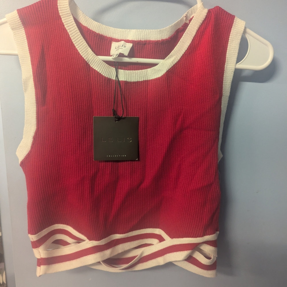 Collection B Red and White Sleeveless Crop Tank Top
